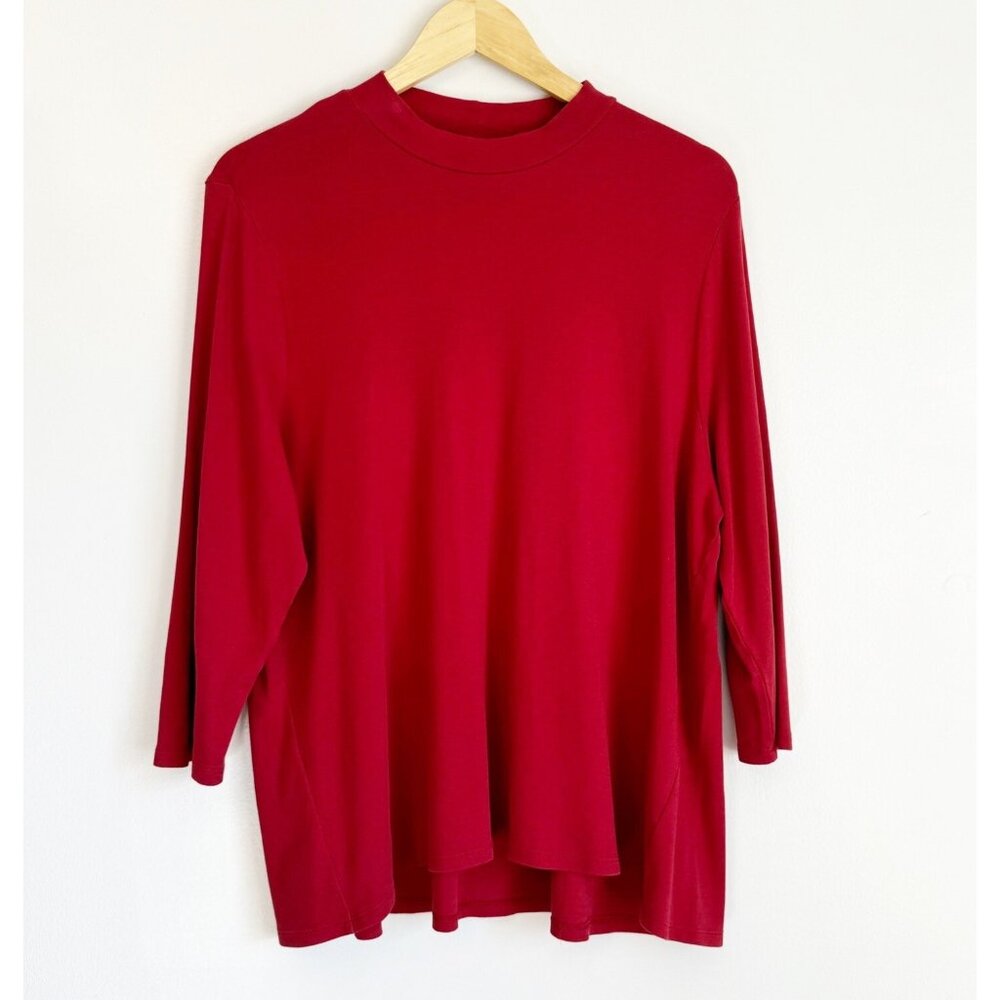 J. Jill Red Tunic Top Women’s XL 3/4 Sleeves Mock Neck Quiet Luxury Casual
